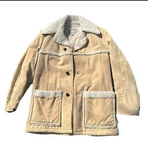 VTG Hillard Tan Suede Leather Fur Lined sheerling Jacket Womens XL /40 heavy